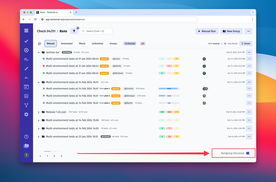 Release.  Enhanced Runs Filtering, Read-Only History Access, Test Import Update